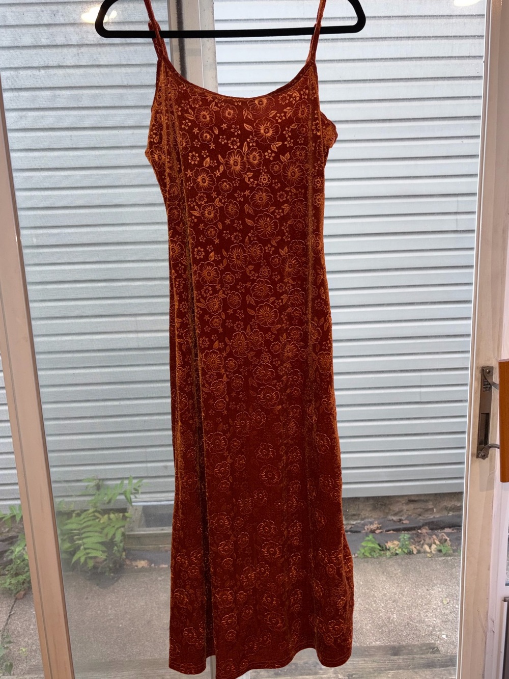 Women's Rust Velvet Slip Dress with Floral Burnout